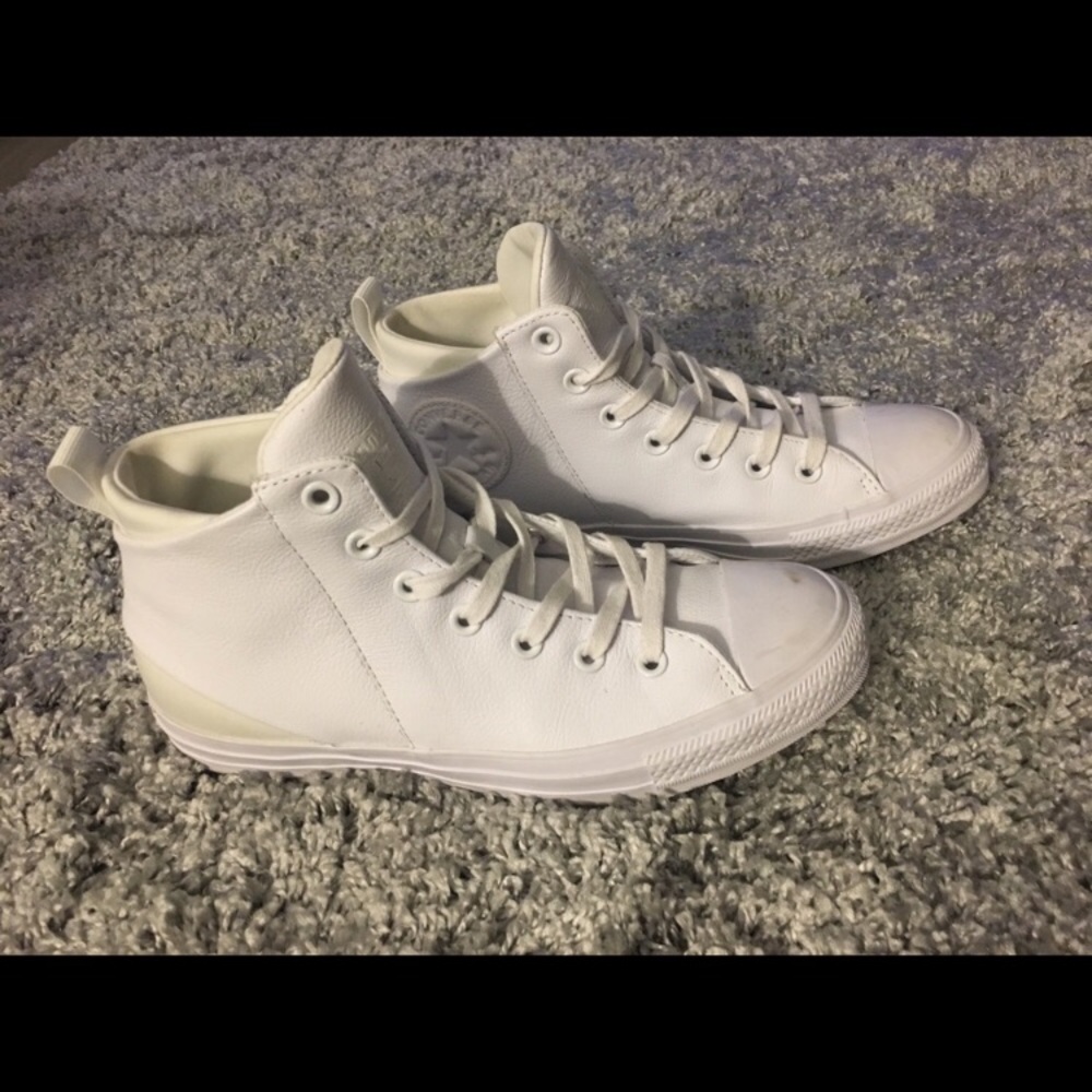 White leather monochrome converse